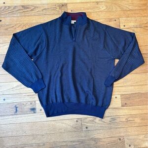 Peter Millar Navy Striped Quarter Zip in 100% Merino Wool